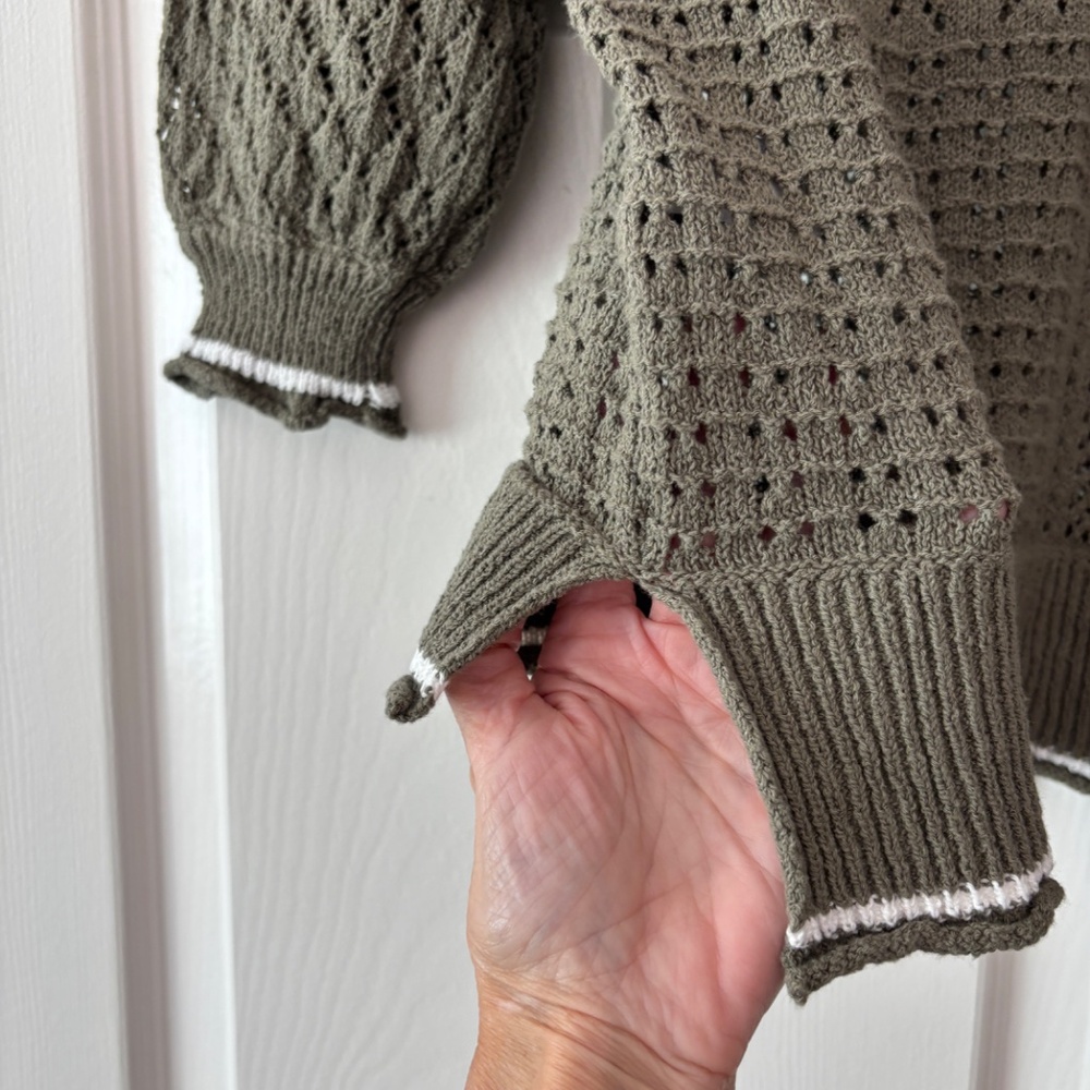 Democracy Pointelle Tipped Sweater - Olive Green Size S - Picture 8 of 11